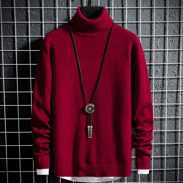 #1505 Black White Grey Korean Turtleneck Sweater Men Pullver Slim Long Sleeve Solid Color Casual Mens Pullover Sweaters Winter