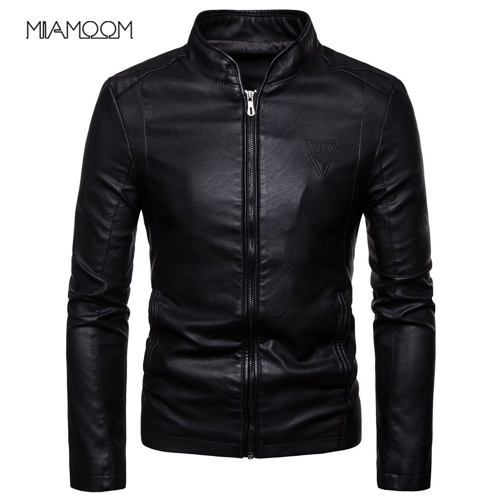 Autumn Men Pu Leather Jacket For Men Casual Slim Fashion Male Suede Jacket  Casual Coat Male Business Zipper Pu Leather C size XXS Color Black